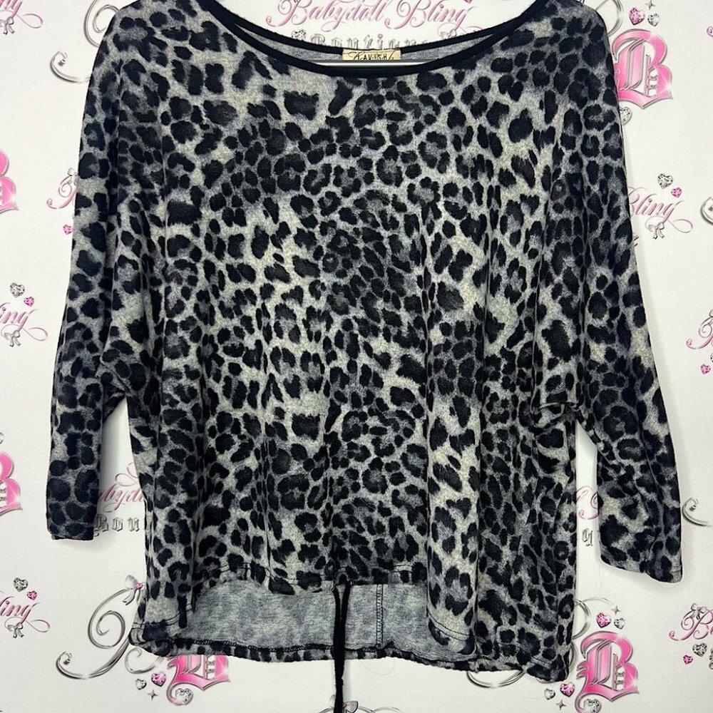 Lavish leopard print snow leopard cheetah 🐆 top long sleeve waist tie bottom